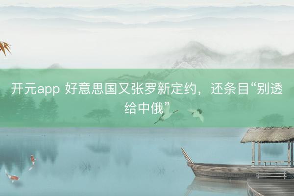 开元app 好意思国又张罗新定约，还条目“别透给中俄”